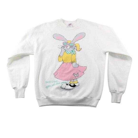 None Tops - Vintage 1987 Large Womens Graphic Bobby Sox Bunny Poodle Skirt Sweatshirt